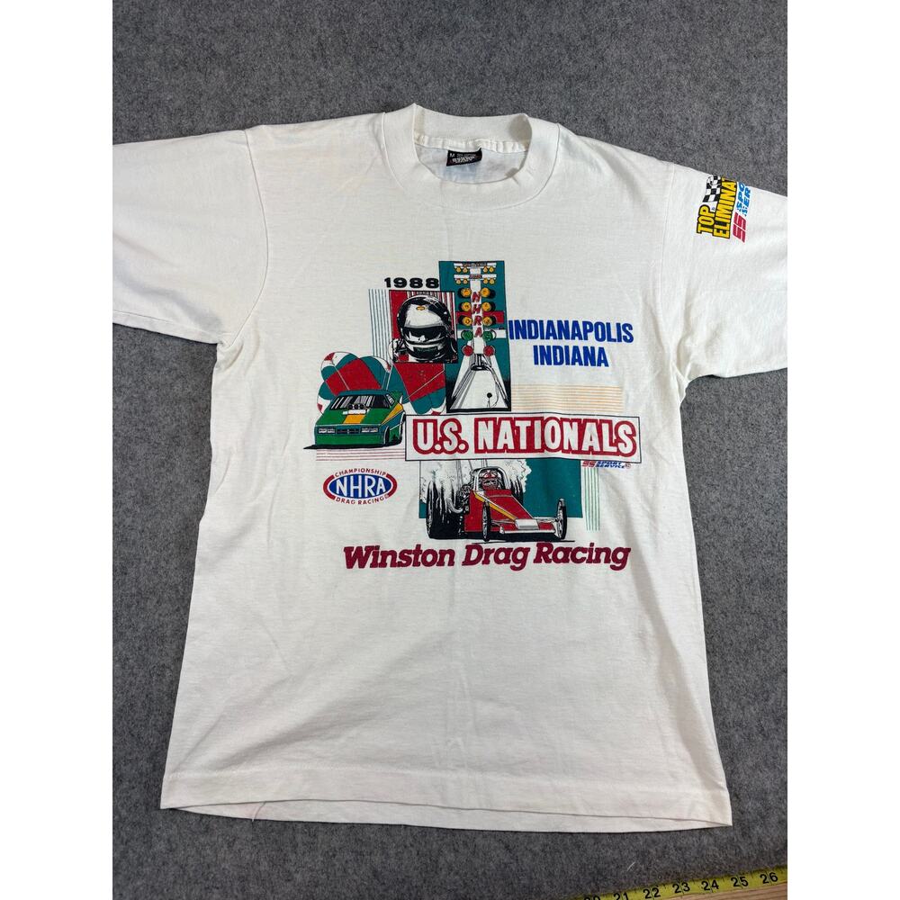 Vtg 90s Indianapolis Indiana NHRA Winston Drag Racing Shirt Mens Small White Tee
